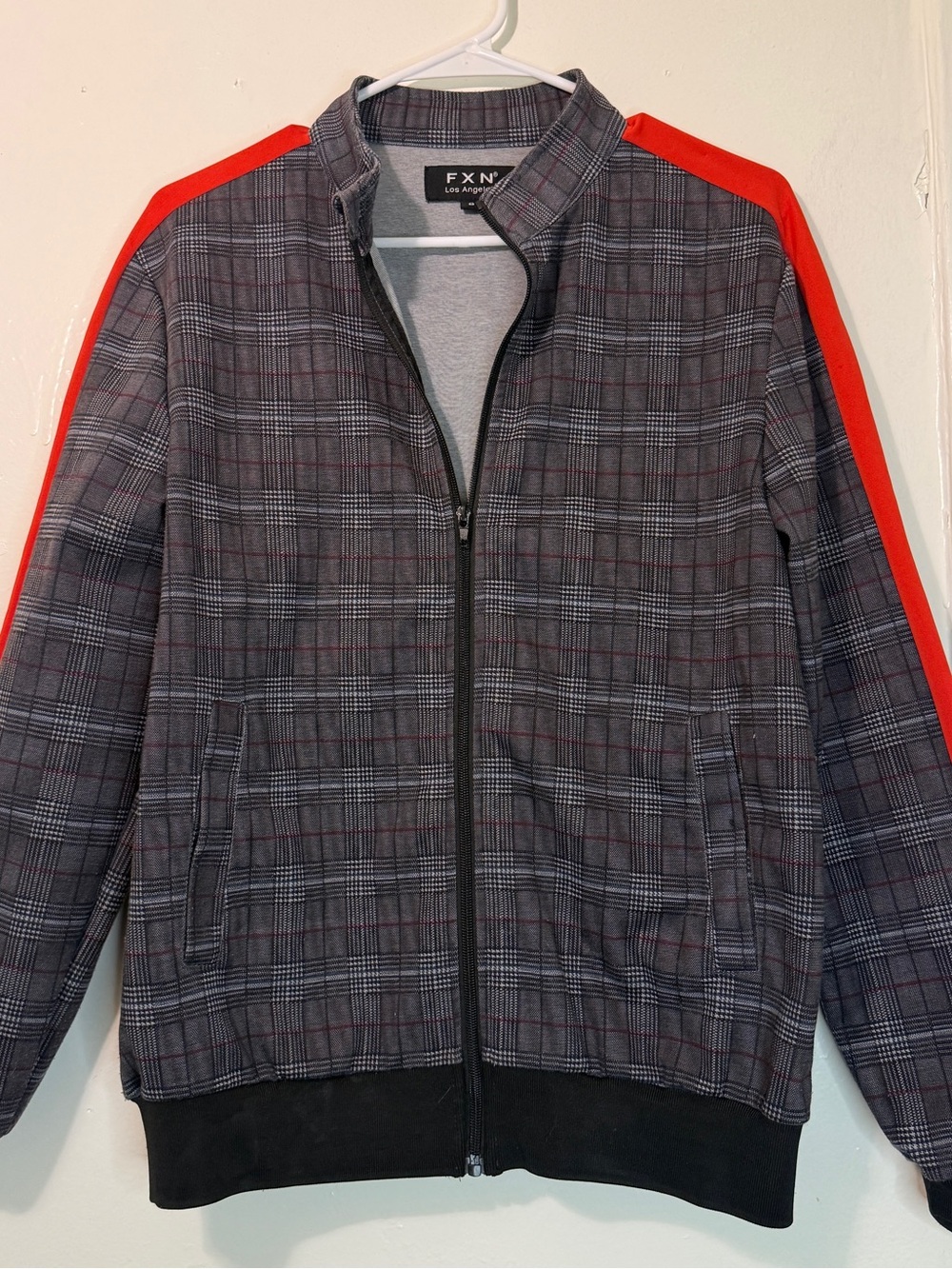 FXN Los Angeles Plaid Track Jacket - Grey/Red Stripe - Small